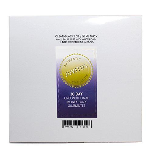 JUVITUS 2 oz Clear Glass Thick Wall Balm Jars with White Foam Lined Smooth Lids (6 pack)