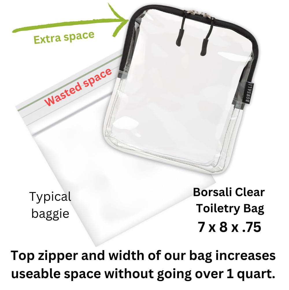 BORSALI BORSALI TSA-Approved Quart-Sized Bag for Carry-on Travel - One (1) Quart Clear Toiletires, Cosmetic and 3-1-1 Liquids Toiletry Bag - Set of 3