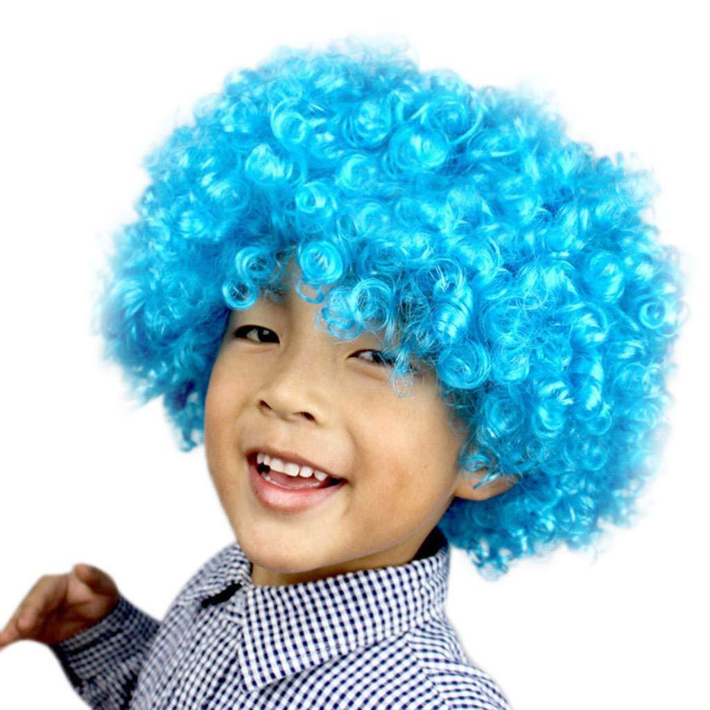 HELLORSO HELLORSO Blue Short Kinky Afro Wigs-Women Men Fluffy Curly Disco Hippie Wig for Costume Cosplay Halloween Christmas Party I