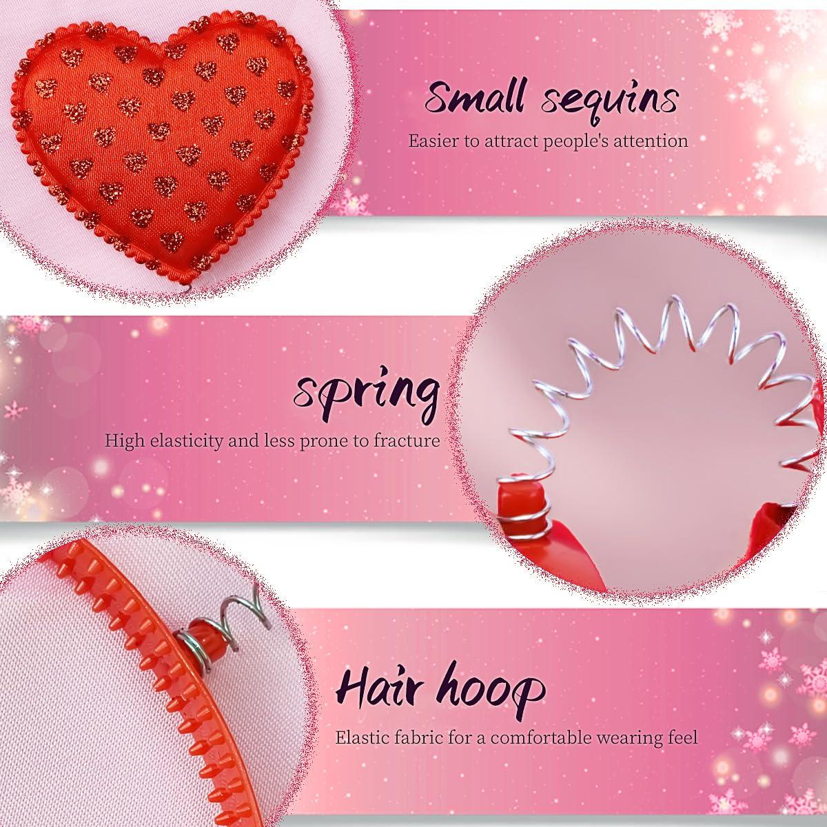 XIELIME 1PCS Valentine\'s Day Headband Red Heart Headband Glitter Heart Shaped Hair Band Love Hair Hoop Sequin Head Bopper Hair Accessories for Women Girls Valentines New Year Party Wedding Birthday Gift