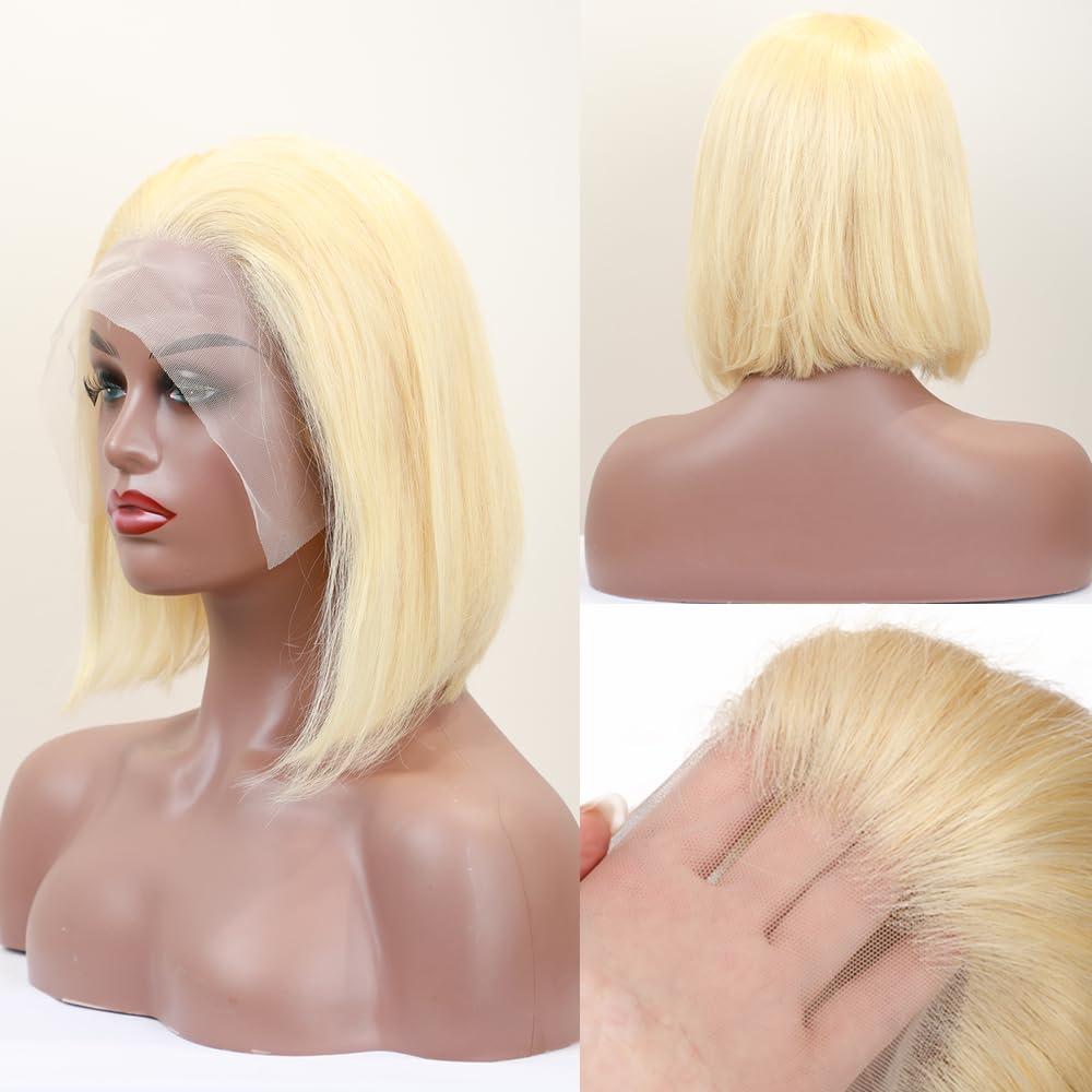 HELLOSH 12 Inch 613 Bob Blonde Lace Front Wigs Human Hair 13x4 Transparent Lace 613 Bob Frontal Wig 613 Hd Lace Frontal Wig Blonde Bob Wig Human Hair Pre Plucked With Baby Hair