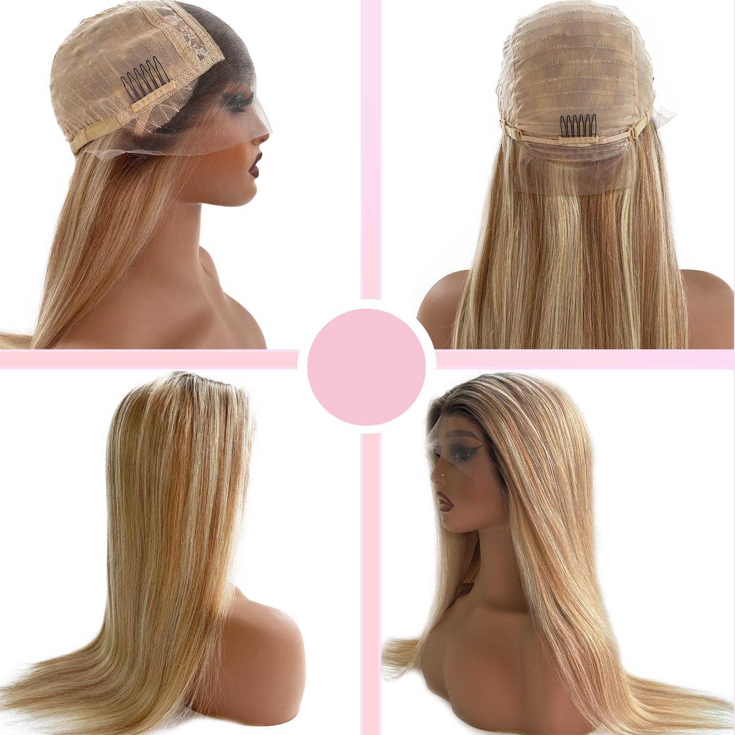 Valiilo Valiilo Blonde Balayage Wig Human Hair 13x4 Lace Front Wig Brown Roots Free Part 24 Inch Golden Brown Mixed 613 Blonde Highlights Human Hair Wig