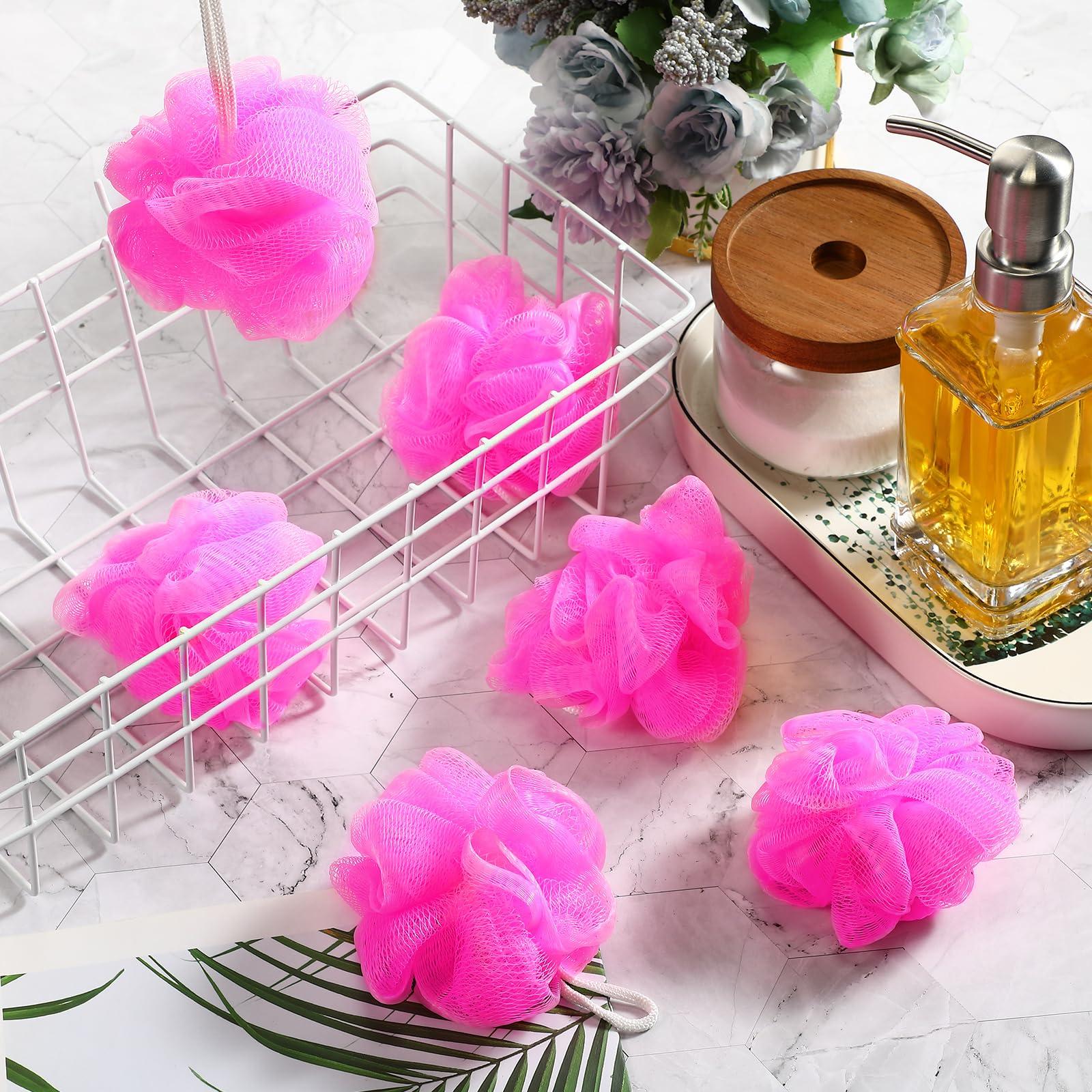 Shellwei Shellwei 24 Pcs 3 Inch Mini Loofah Travel Size Bulk Shower Sponge Pouf Mesh for Women Kids Men Exfoliating Body Scrubber Baby Shower Favor(Rose Red)