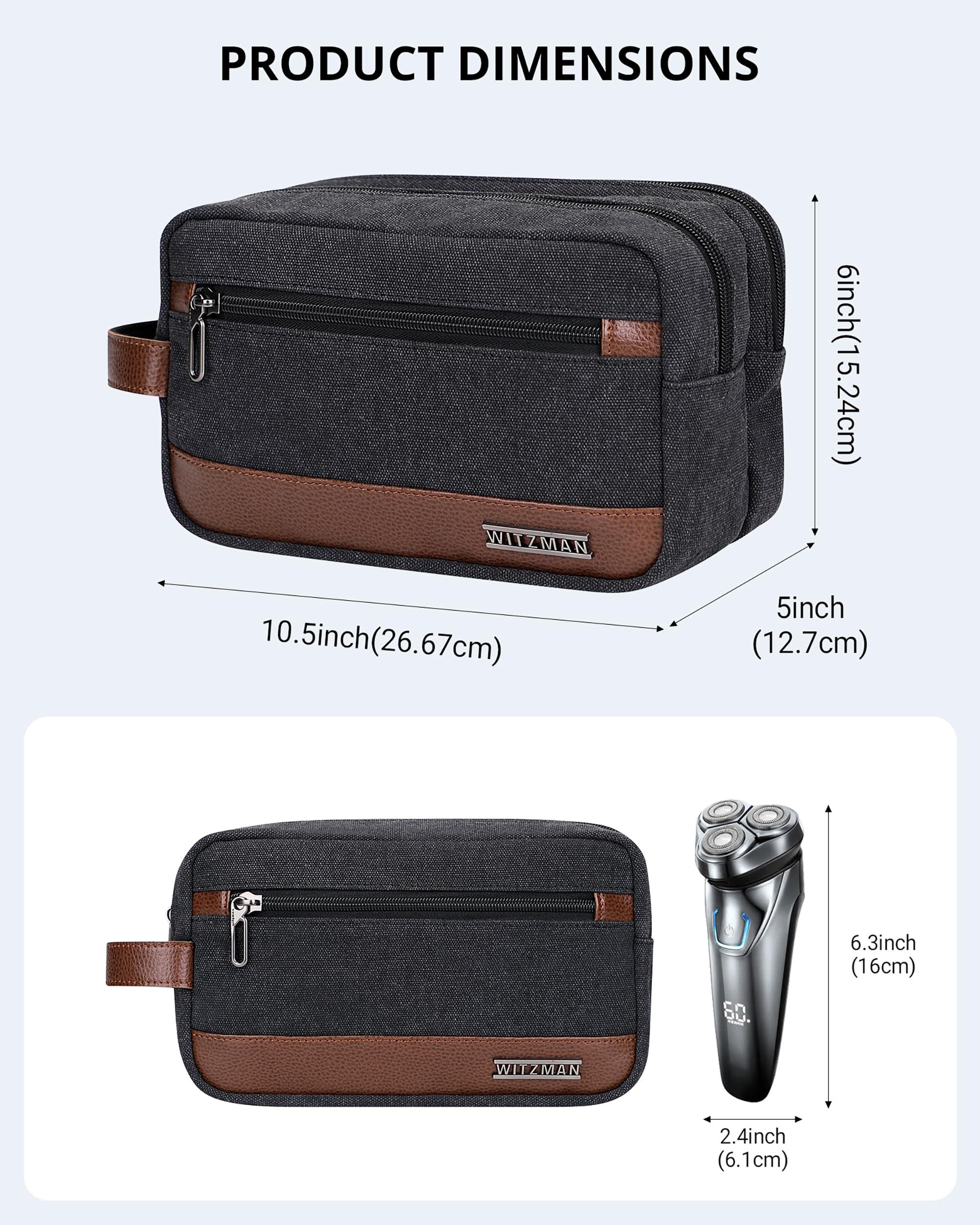 WITZMAN WITZMAN Canvas Toiletry Bag for Men Hanging Dopp Kit Organizer Water-resistant Travel Toiletries bag Men Bathroom Bag with Wet Pocket(A8001 Classics Black)