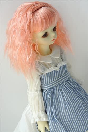 Jusuns Jusuns wigs JD633 9-10inch 10-11inch Princess Curl with Lovely braiding band Synthetic mohair BJD wig Blythes accessories (Apricot Pink, 8-9inch)