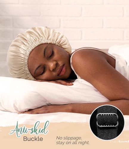 Hat Hut Hat Hut Satin Bonnet Silk Bonnet for Sleeping Hair Bonnet for Sleeping Cap for Curly Hair Wrap Reversible Satin Bonnet (Champagne/Black)