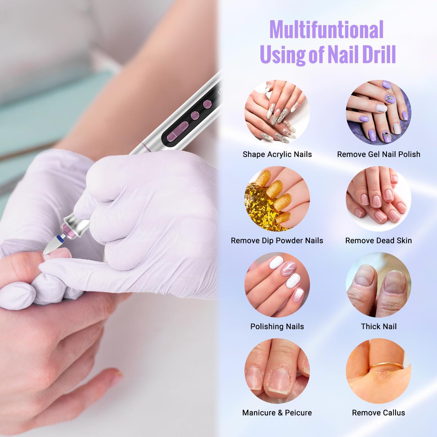 Denabuty Denabuty Cordless Electric Nail Drill Machine, 13 in 1 Nail File Kit 35000RPM Professional Portable Rechargeable E File for Acrylic Polish Gel Removal Manicure Pedicure Set with 5 Speeds DN-2402