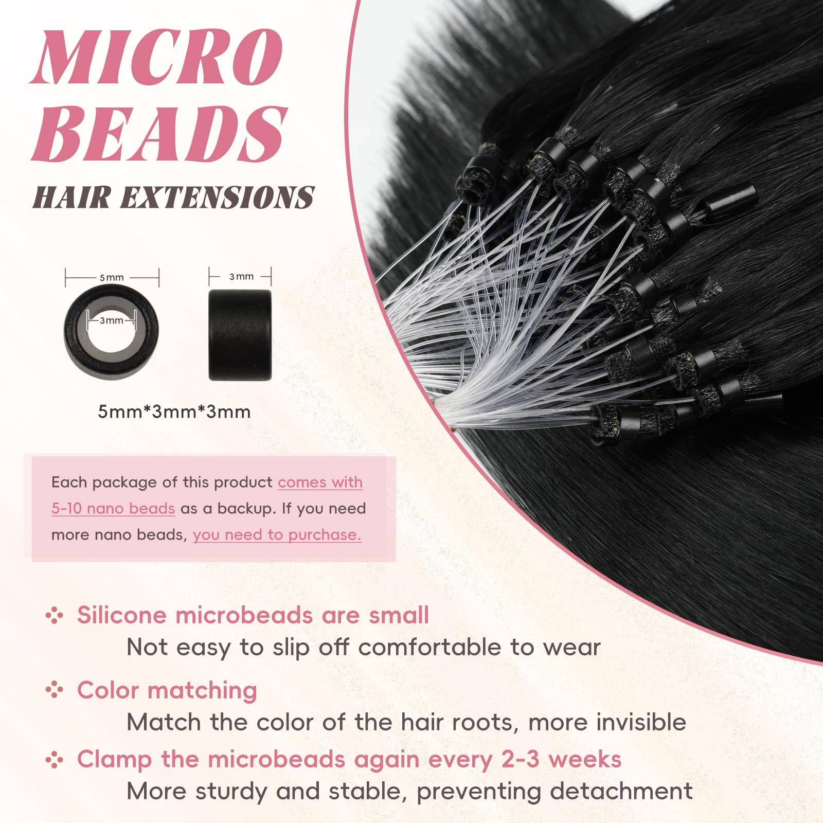 Eliysako Microlink Hair Extensions Human Hair 50g 20inch(#1) Natural Black Micro Link Hair Extensions Human Hair Microbead Hair Extensions Microloop Hair Extensions Human Hair For Women