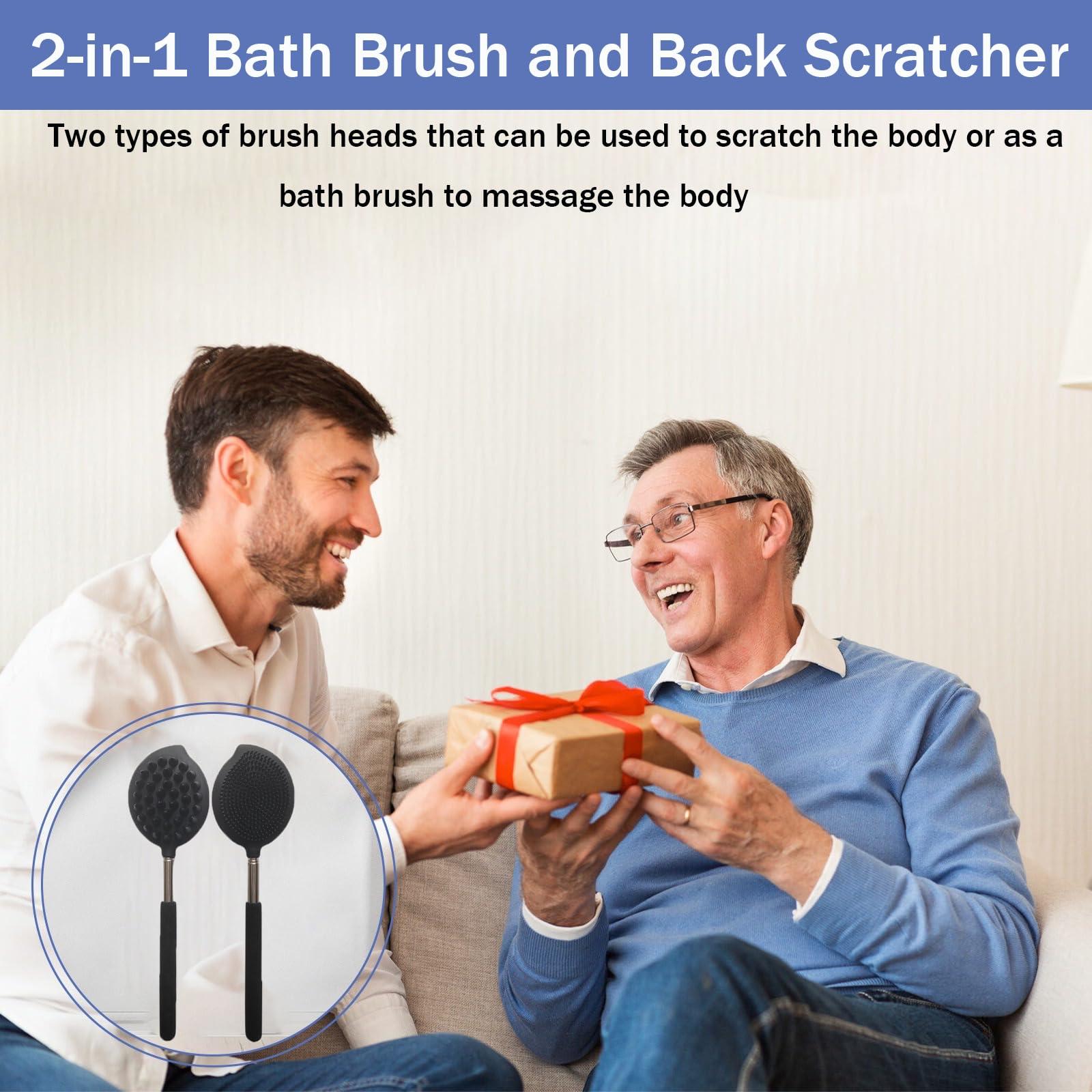 Ruxunteli Extendable Long-Handled Bath Brush, Retractable Handle (Pink)