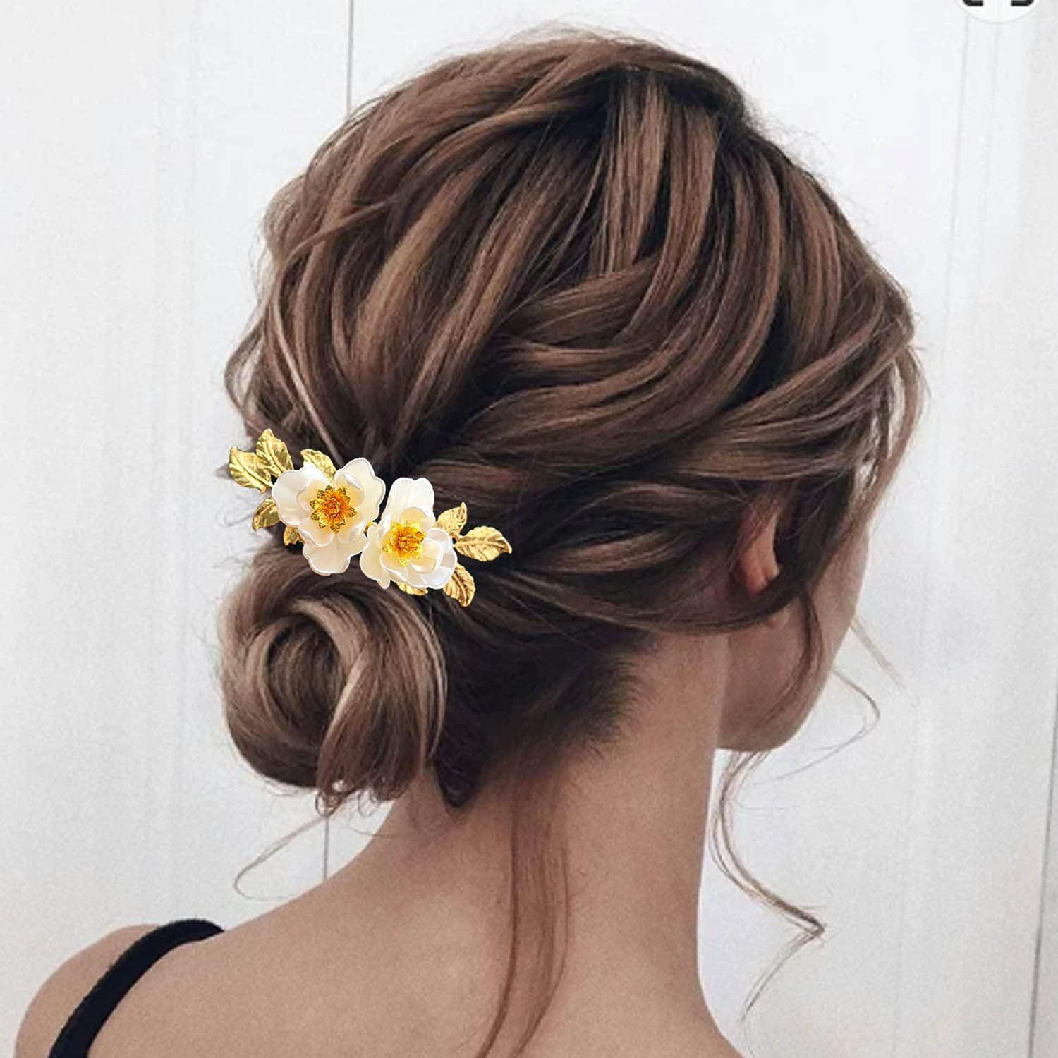 EVILD Evild Flower Bride Wedding Hair Comb Gold Leaf Hair Pieces Bridal Hair Accessories for Women