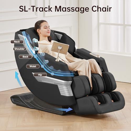 Real Relax Real Relax 2025 Massage Chair Full Body, 3D SL Track Shiatsu Massage Recliner, 21 Auto and Thai Stretch Modes, APP and LCD Control, Body Scan, Fit Home and Office, PS3300 Black