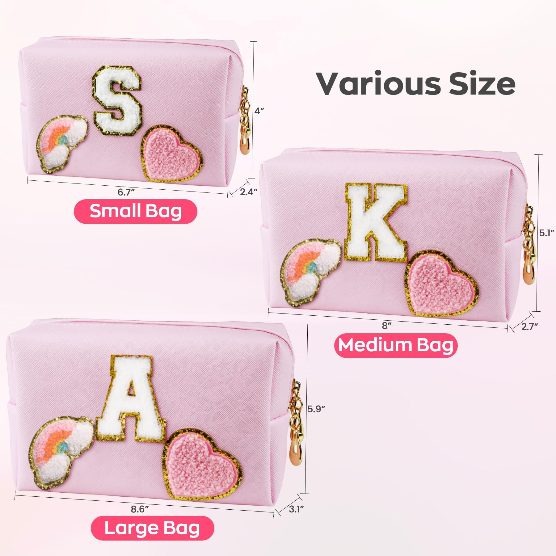 Elilier Elilier Girls Gifts for Kids, Personalized Initial Makeup Bag Pink Cosmetic Bag Travel Toiletry Bag Gifts 4 5 6 7 8 9 10 11 12 Years Old Girl Gifts Teen Girl Gifts Trendy Stuff (Medium)