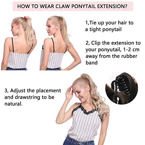 Hairro Hairro Claw Clip In Ponytails 100% Real Human Hair Ponytail Hair Extensions Natural Jaw On Ponytail Extensions Jaw/Claw Clips Pony Tail Hairpieces For Women 16 Inch 105g #1B Natural Black