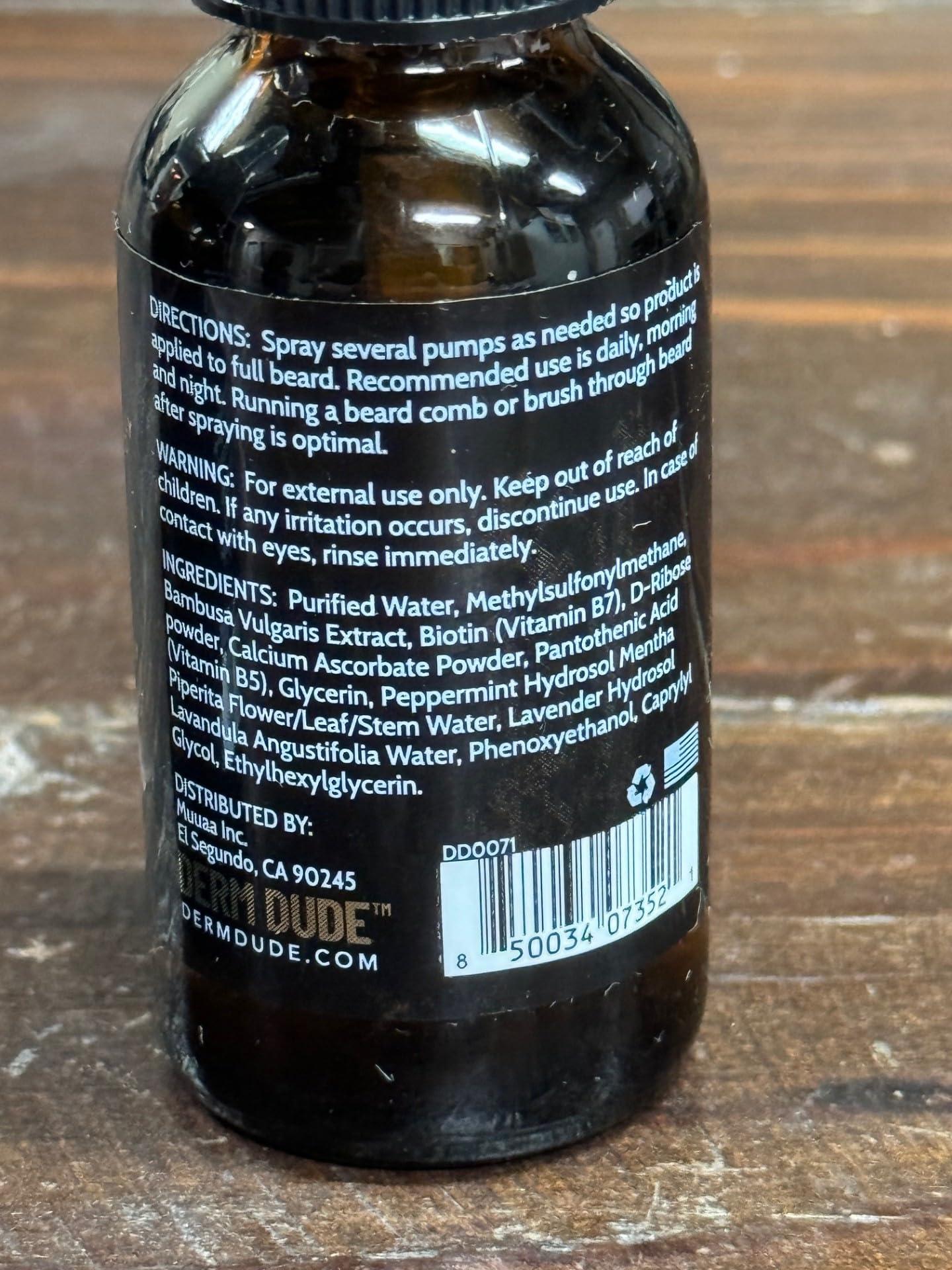 Derm Dude Derm Dude Biotin Beard Growth Spray for Men | Formulated with Biotin & Bamboo Extract for Hair Growth | Promotes Thicker Fuller Beard | For Stronger Healthier Beard Growth, Non-Greasy Grooming- 1 oz