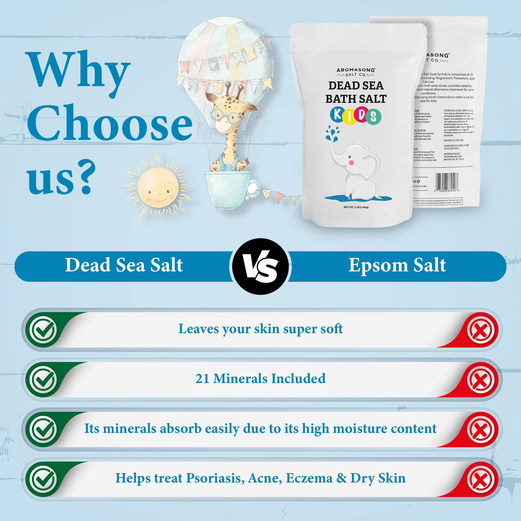 Aromasong Aromasong Dead Sea Salt for Kids Bath Soak, 4 Lbs. Fine Grain Large Bulk resealable Pack, 100% Pure & Natural.