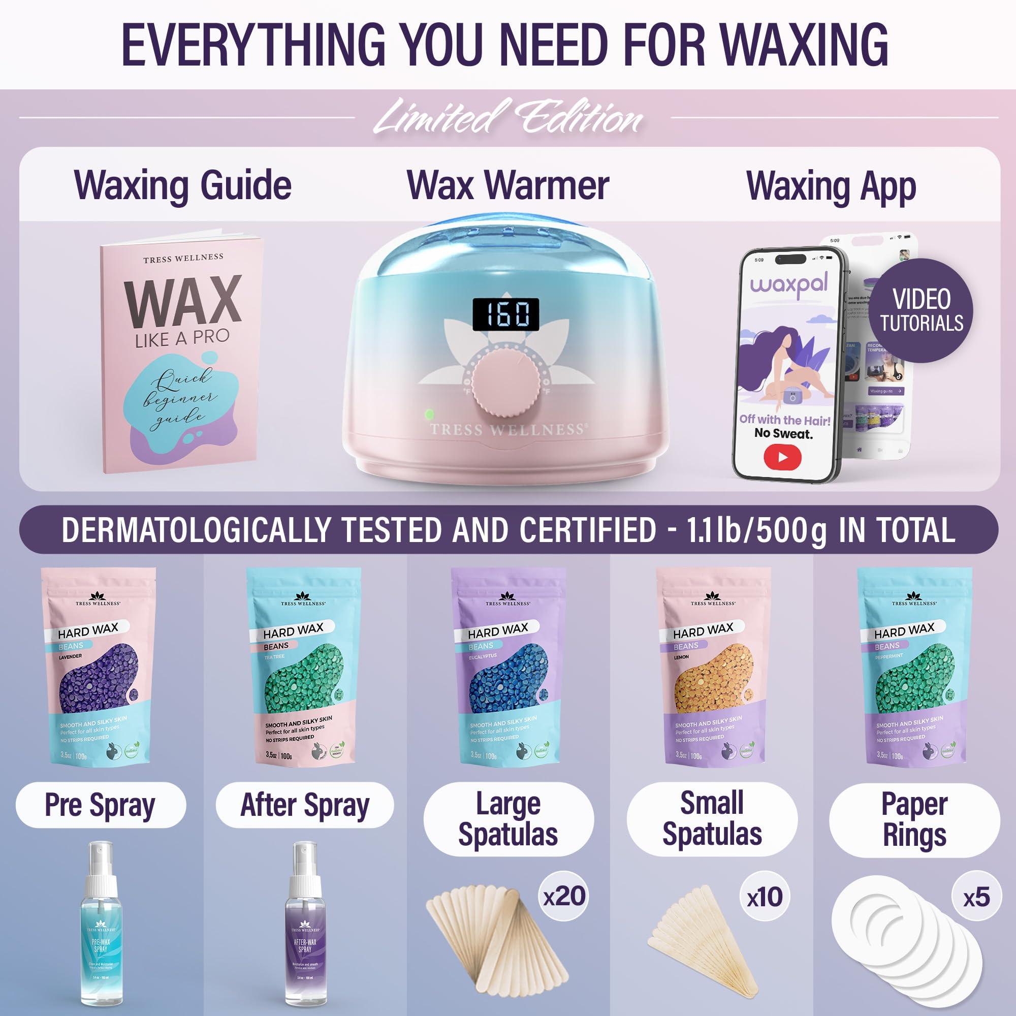 Tress Wellness Tress Wellness Waxing Kit for Brazilian Wax - Easy to Use - For Sensitive Skin - Digital Display, Pink to Teal