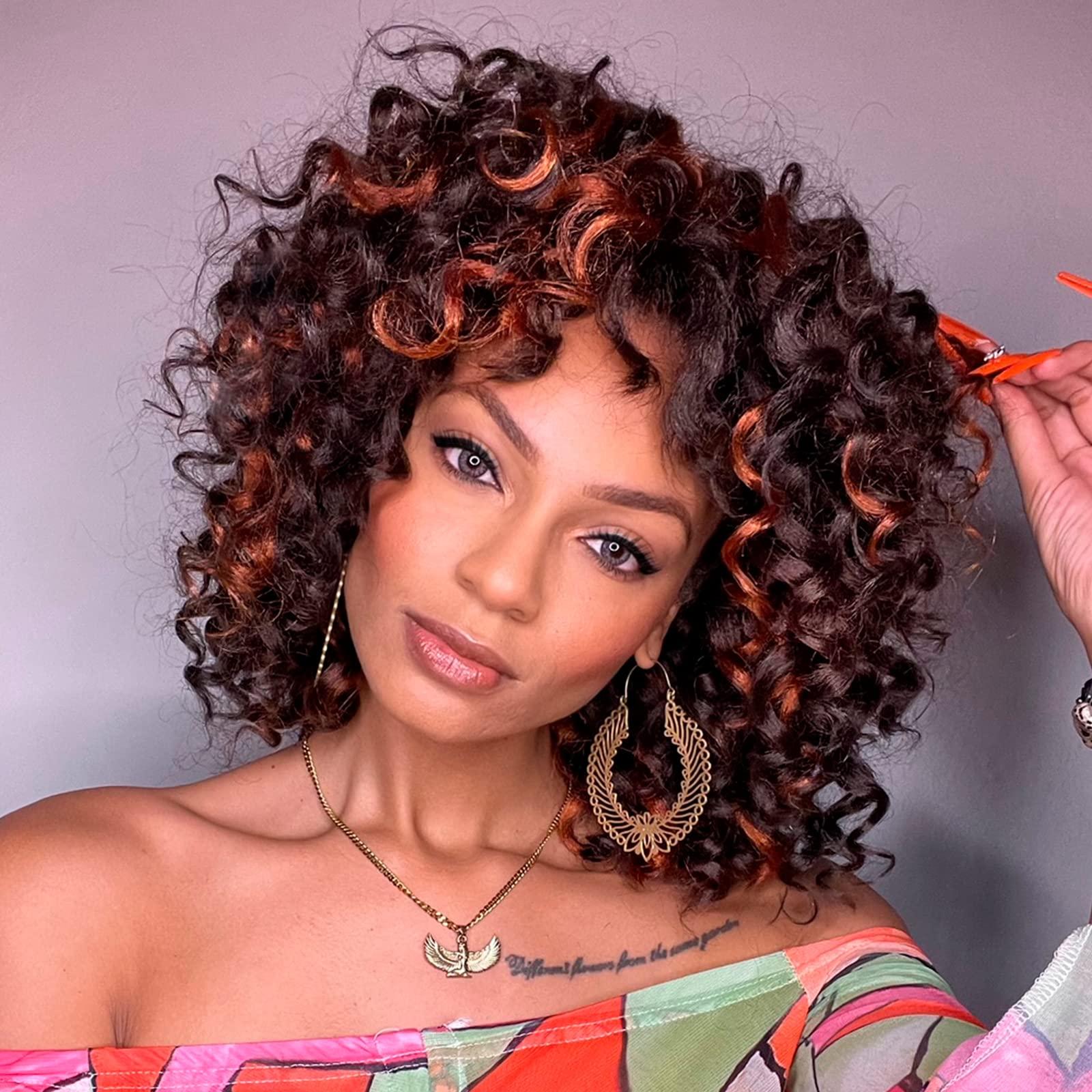 ToyoTress ToyoTress GoGo Curl Crochet Hair - 8 Inch 8 Packs Orange Highlight Beach Curl Crochet Hair, Short Curly Ocean Wave Water Wave Deep Twist Crochet Braids Synthetic Braiding Hair (8 Inch, P4/350)