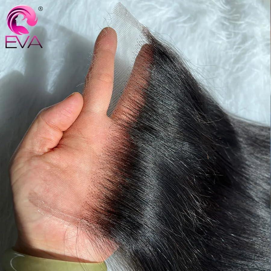EVA HAIR 9x6 HD Lace Closure Frontal SKINLIKE Real HD Lace Frontal Only Human Hair Pre Plucked Ultra Thin Swiss HD Lace Bleach Knots Closure Human Hair with Baby Hair (9x6 HD Straight, 18 inch)