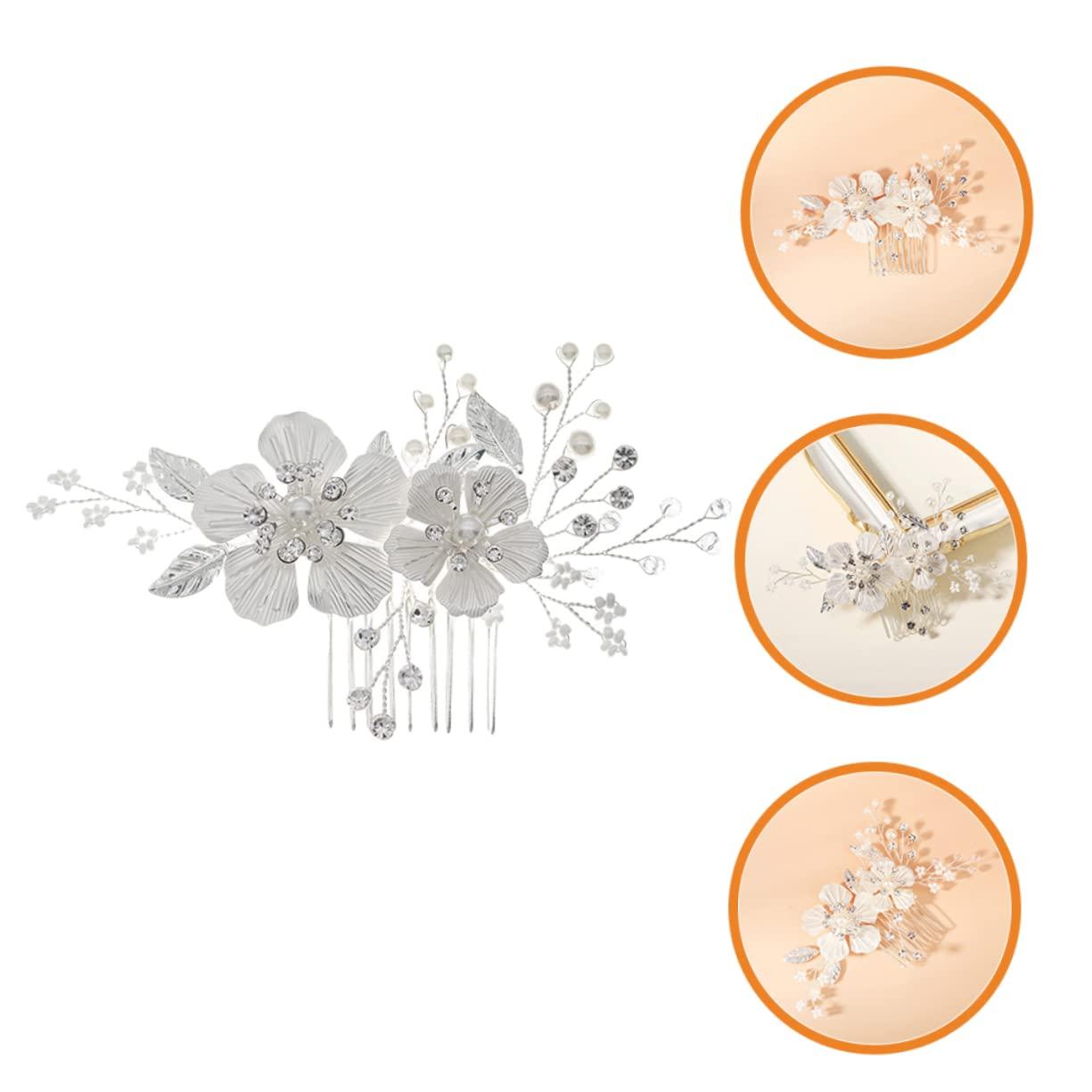 Angoily Angoily Bridal Hair Accessories Fancy Red Hair Comb Rhinestone Hair Comb Wedding Hair Bridal Hairpins Hair Wedding Accessories Rhinestone Headpiece Styling Zinc Alloy Silver