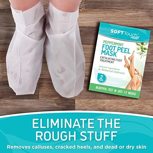 Soft Touch Soft Touch Foot Peel Mask - Pack of 2 Feet Peeling Masks for Dry, Cracked Heels & Calluses - Exfoliating Foot Mask Peel for Baby Soft Skin, Peppermint