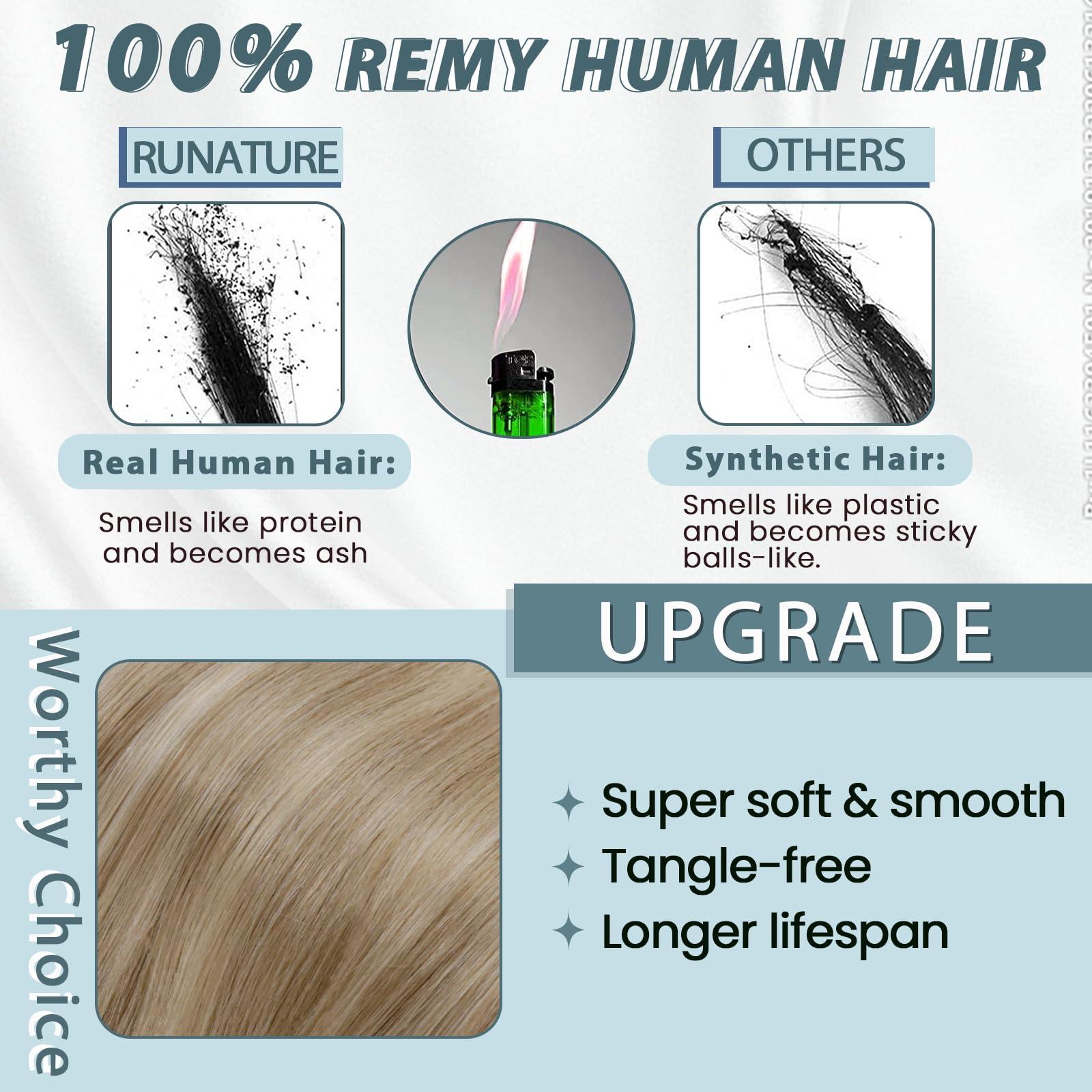 RUNATURE RUNATURE 16 Inch U Part Human Hair Wig Blonde Highlight Half Wig 150% Density Remy Hair Wig U Shape Hair Extensions Glueless Clip in U Human Hair Wig Blonde Half Wig Real Human Hair
