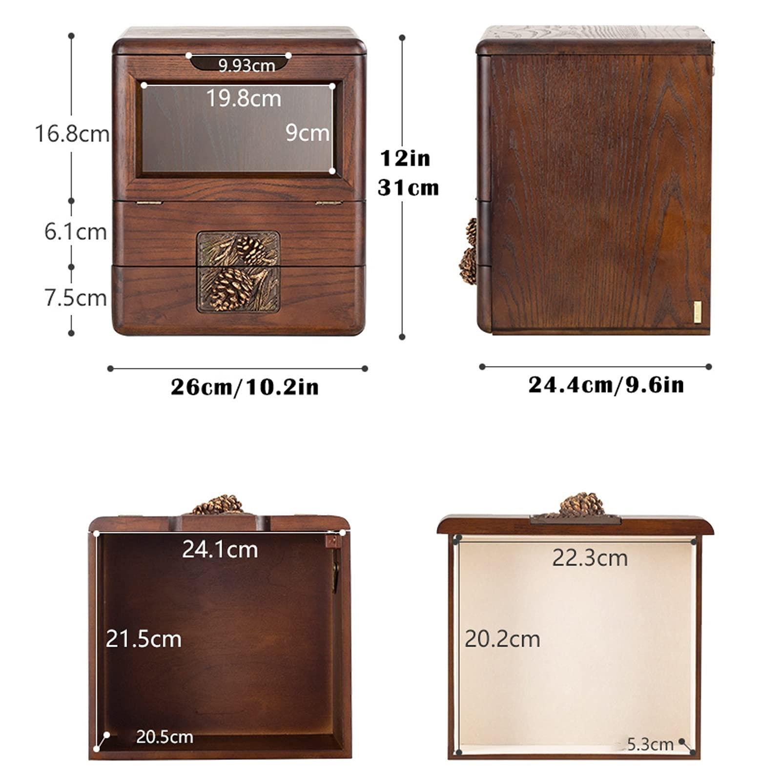 WALDOR Cosmetic Display Cases Wooden Retro Makeup Organizer Cases with Drawers & Mirror Glass Large Capacity Make Up Caddy Shelf for Bathroom Countertop, Bedroom Cosmetic Storage Box