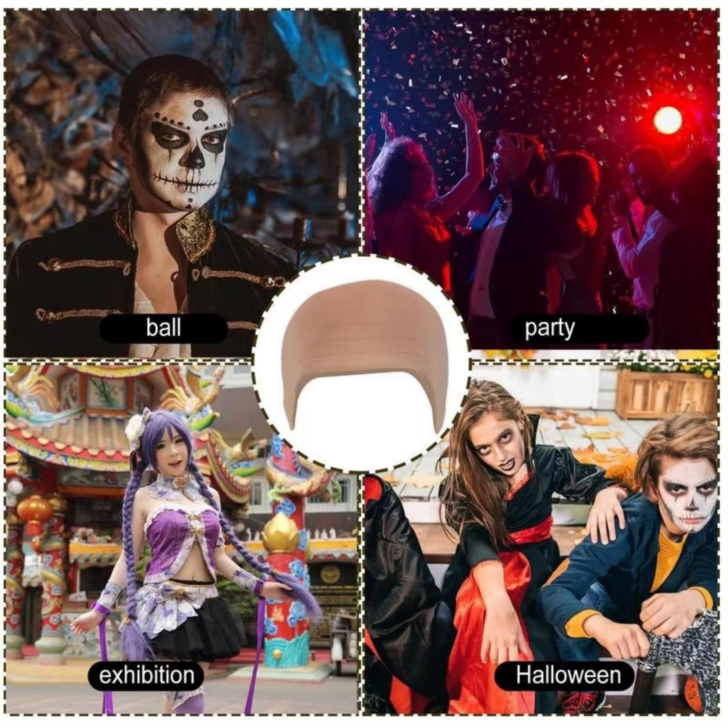 Dzrige Dzrige Halloween Bald Cap Bald Head Hat Head Wig Cap Latex Bald Cap Costume Accessory for Adults Halloween Theme Party Cosplay