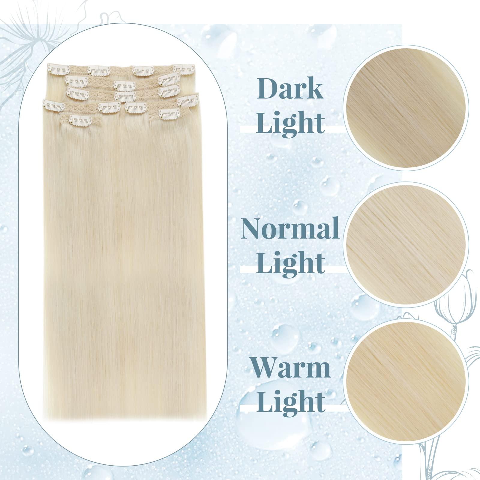 RUNATURE RUNATURE Blonde Clip in Hair Extensions Real Human Hair #800 White Blonde and #60 Platinum Blonde 10 Inch 80g