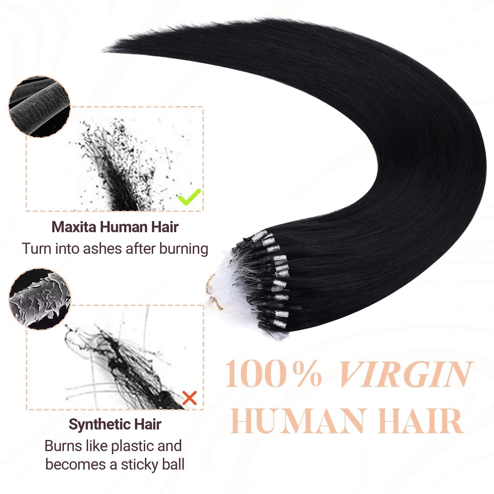 MAXITA MAXITA Microlink Hair Extensions Human Hair, Micro Bead Hair Extensions Virgin Human Hair, 50g/50 Strands/Pack,