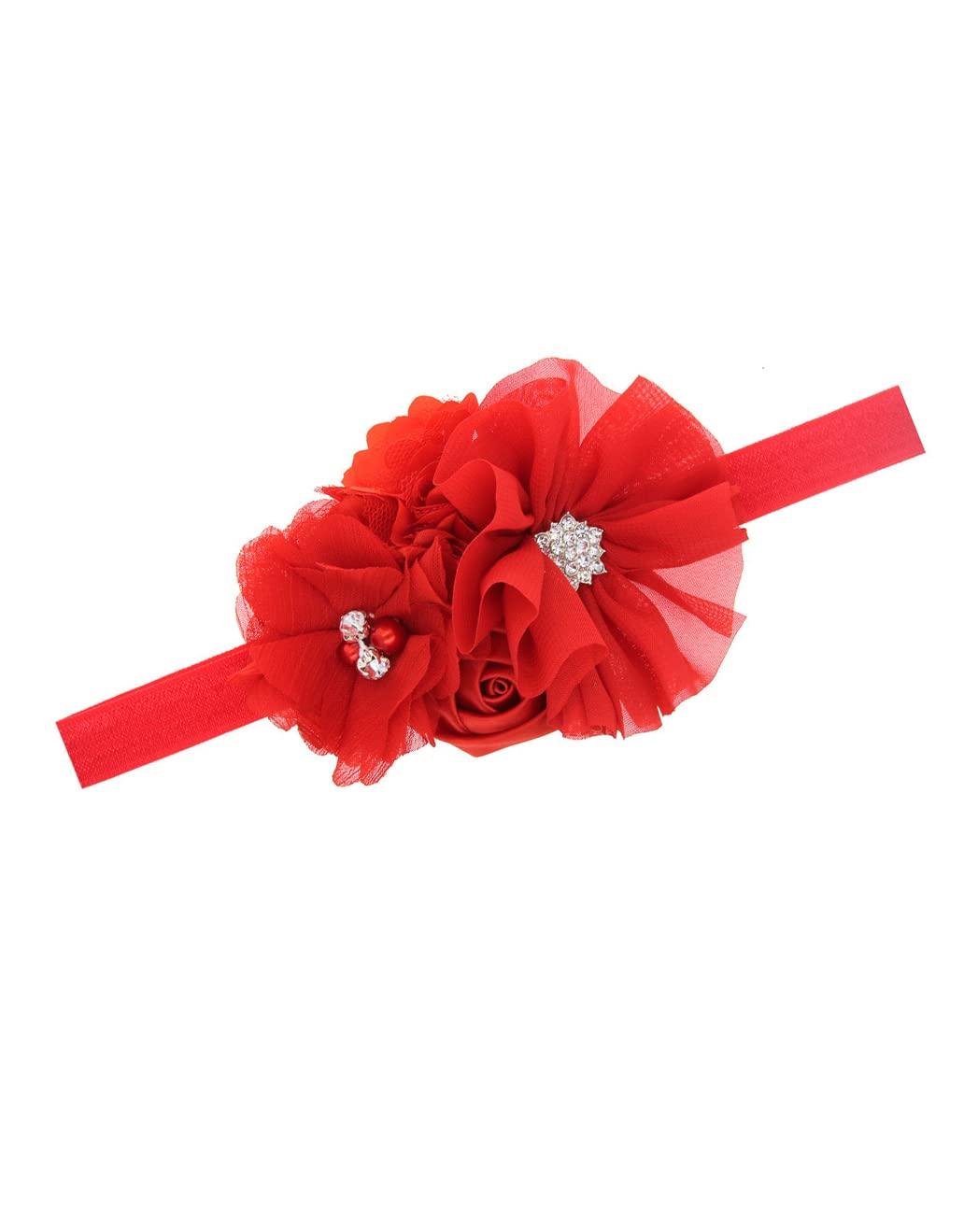 BBTDIN Red Flower Headband for Baby Girls Red Hair Band Bow Red Flower Bow Headwear SCRD01 (A1-Red)