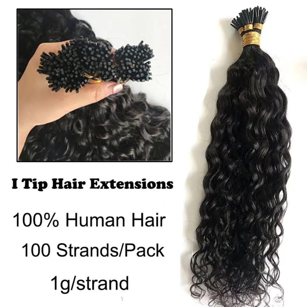 QUINLUX WIGS QUINLUX WIGSI Tip Hair Extensions Microlinks For Black Women Natural Deep Wave Malaysian 100% Human Hair Can Be Dyed Water Wave Brazilian Remy Human Hair 1g/Pcs 100Pcs/Set 24 inch