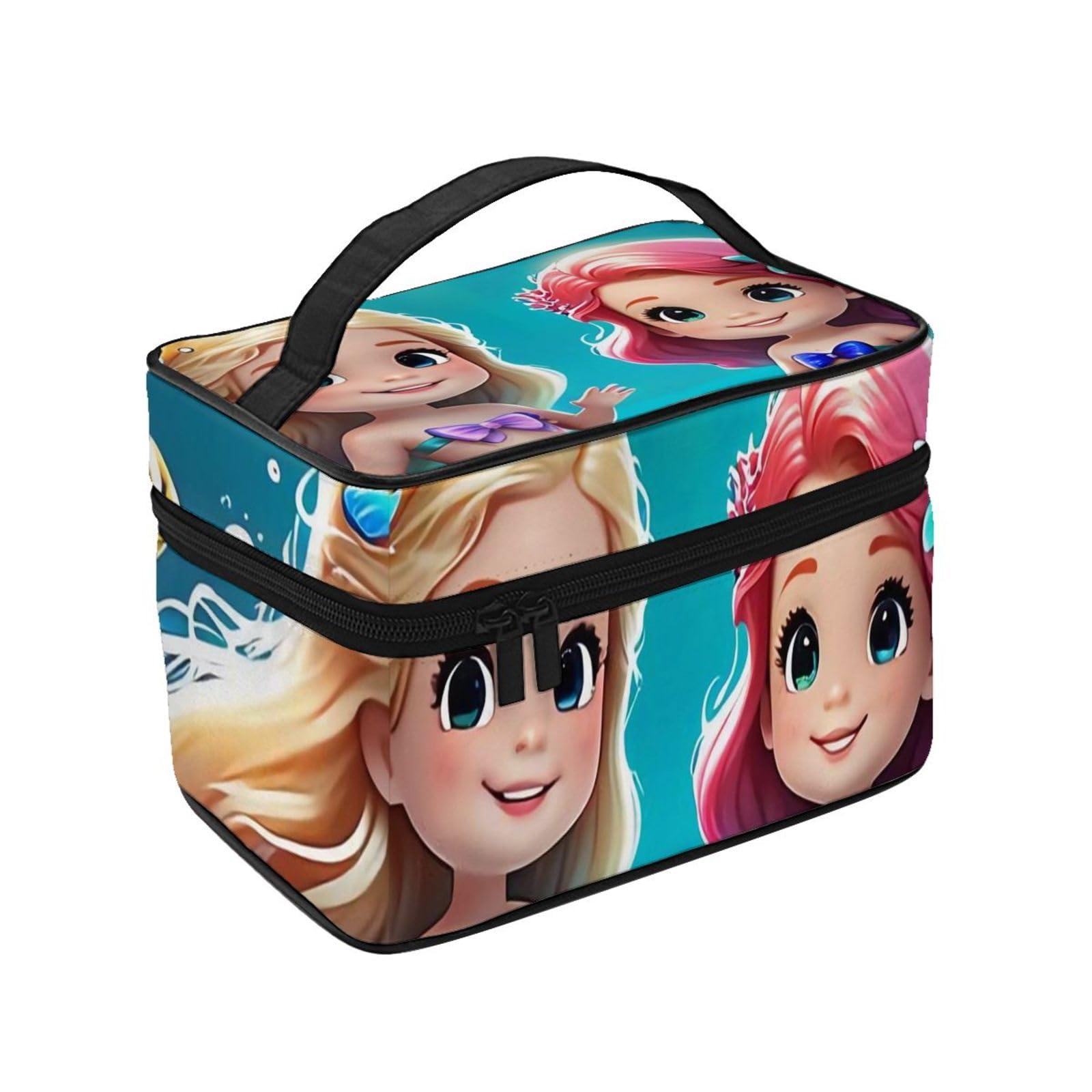 QASDFGHR QASDFGHR Small Cute Mermaid Print Makeup Bag,Travel Cosmetic Bag with Zipper for Women Square Make Up Bags Organizer