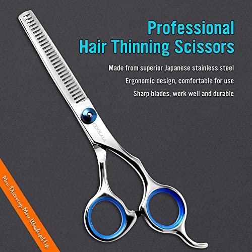 COOLALA COOLALA Stainless Steel Hair Cutting Scissors Thinning Shears 6.5 Inch Professional Salon Barber Haircut Scissors Family Use for Man Woman Adults Kids