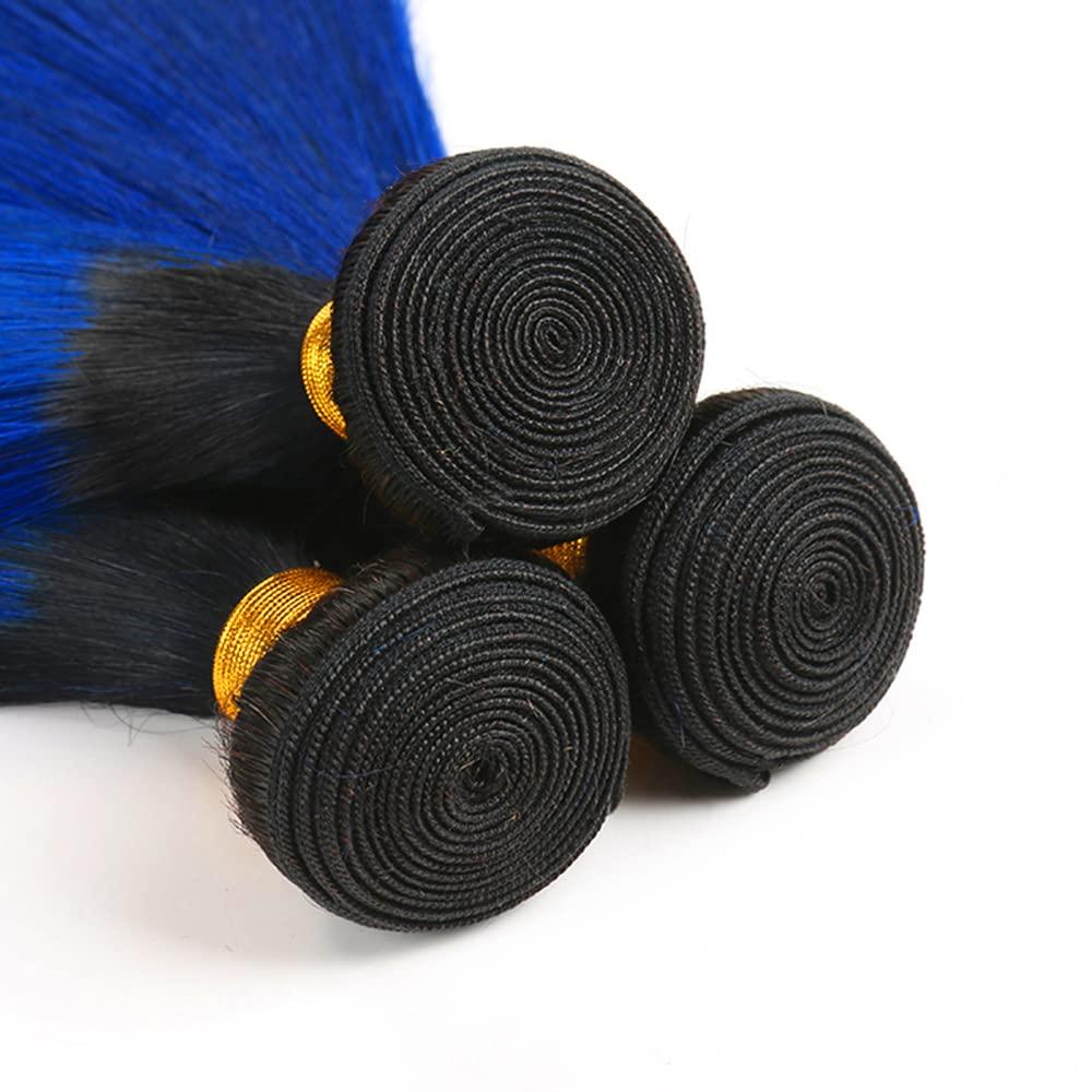 lorauroga Ombre Blue Human Hair Bundles Body Wave Bundles Tow Tone Black To Blue Hair Bundle 8a Grade Unprocessed Virgin Hair Extensions For Women 12 14 16 Inch