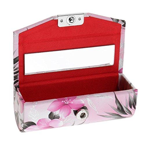 Generic SGerste Leather Lipstick Case Holder With Mirror,Chinese Traditional Flower Design Makeup Jewelry Holder Box Lip Balm Carry Case Travel - Light Pink, as described