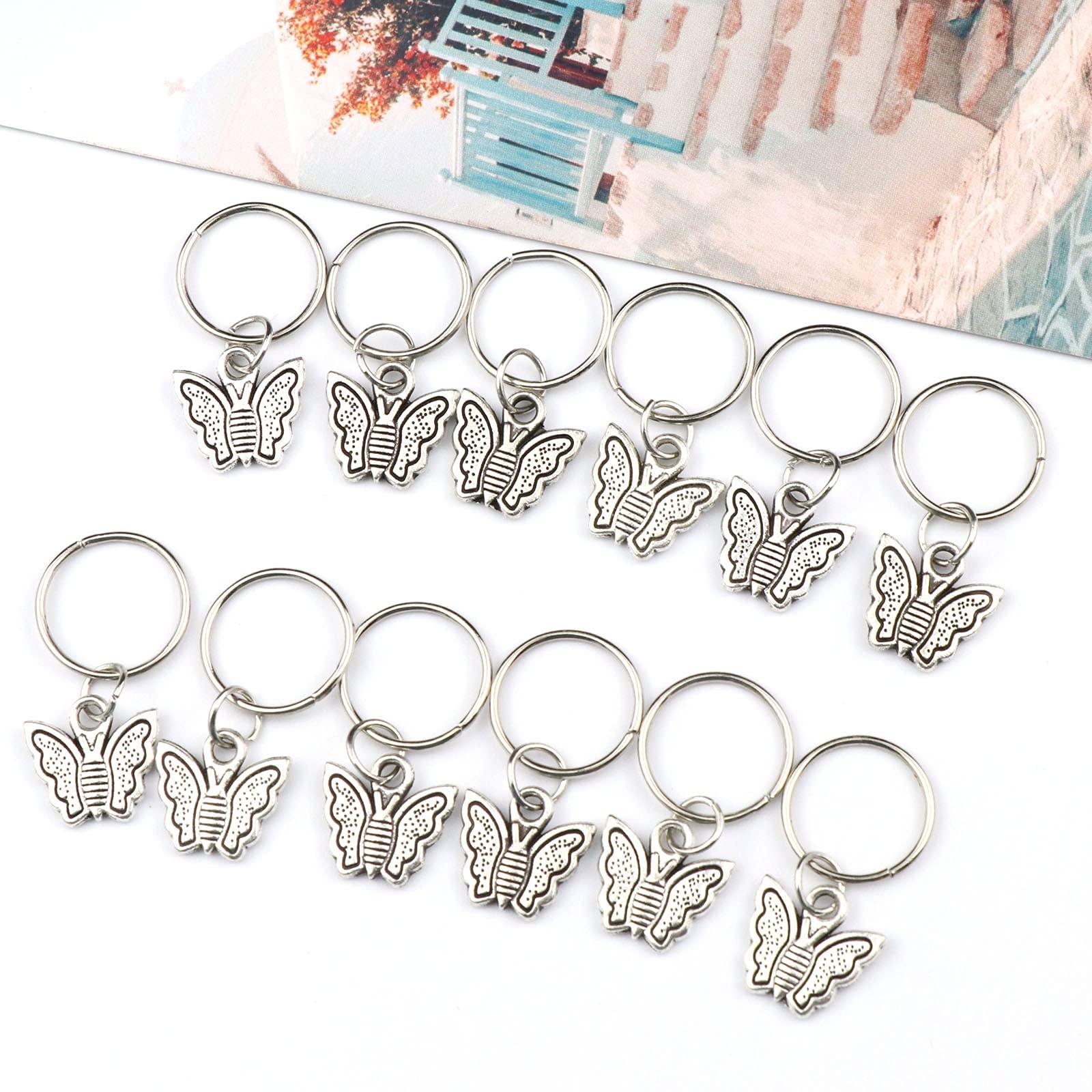 NAISKA NAISKA Retro Silver Butterfly Hair Clips for Dreadlocks, Braids Accessories, Women\'s Hair Jewelry - Butterflies Cuffs, Charms, Rings (12PCS)