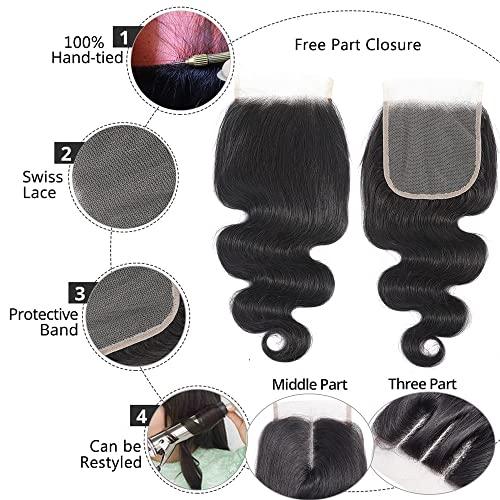 UDesire UDesire Body Wave Lace Closure 4x4 Free Part Closure Human Hair Brazilian Virgin 100% Unprocessed Human Hair Lace Closure Natural Black Color with Baby Hair(18inch