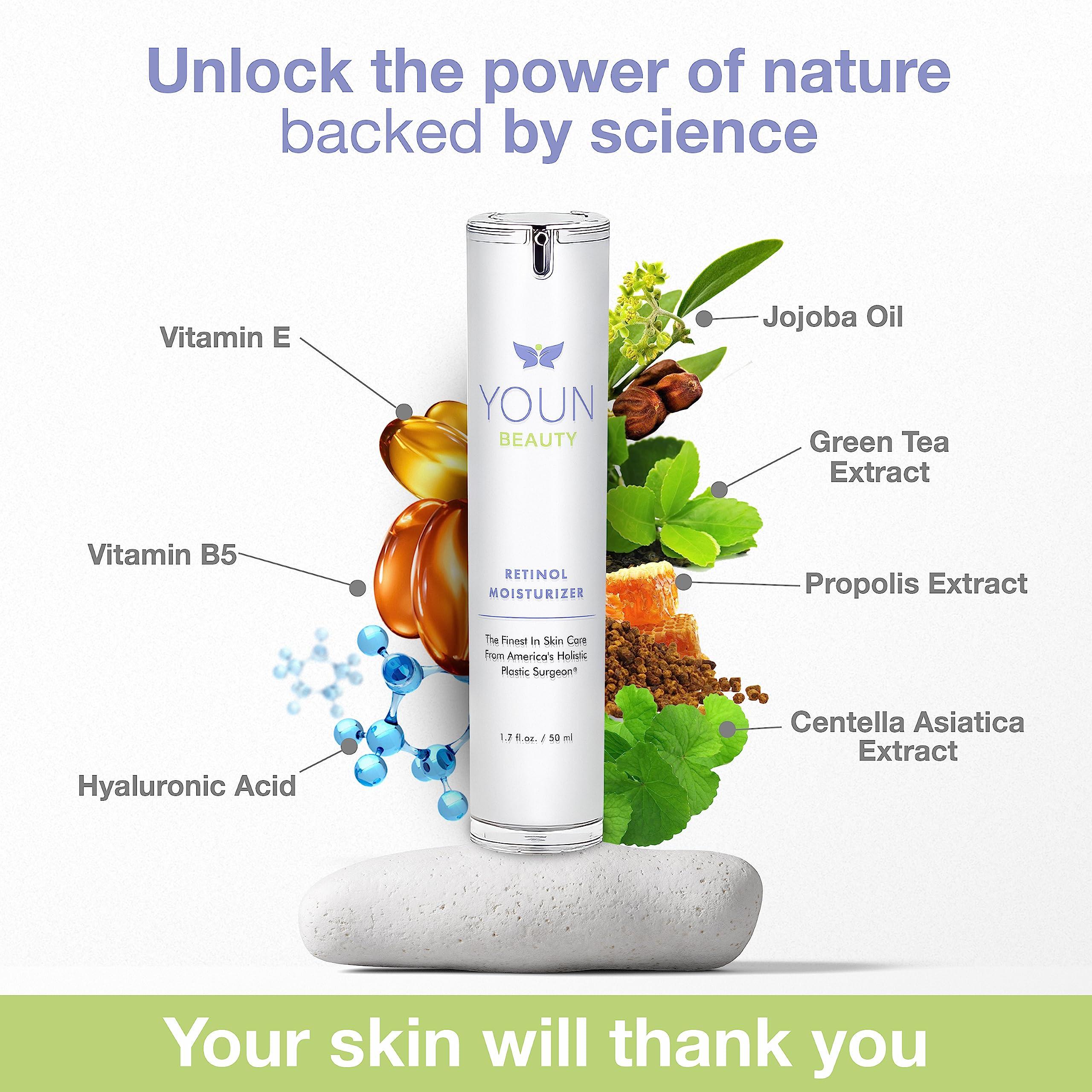 YOUN Beauty YOUN Beauty 2 Minutes 5 Years Younger Skin Care System by Dr. Anthony Youn Anti-Aging Skincare Set: Vitamin C Serum, 2.5% Retinol Moisturizer, Green Tea Facial Cleanser & Wash-Off Exfoliating Cream