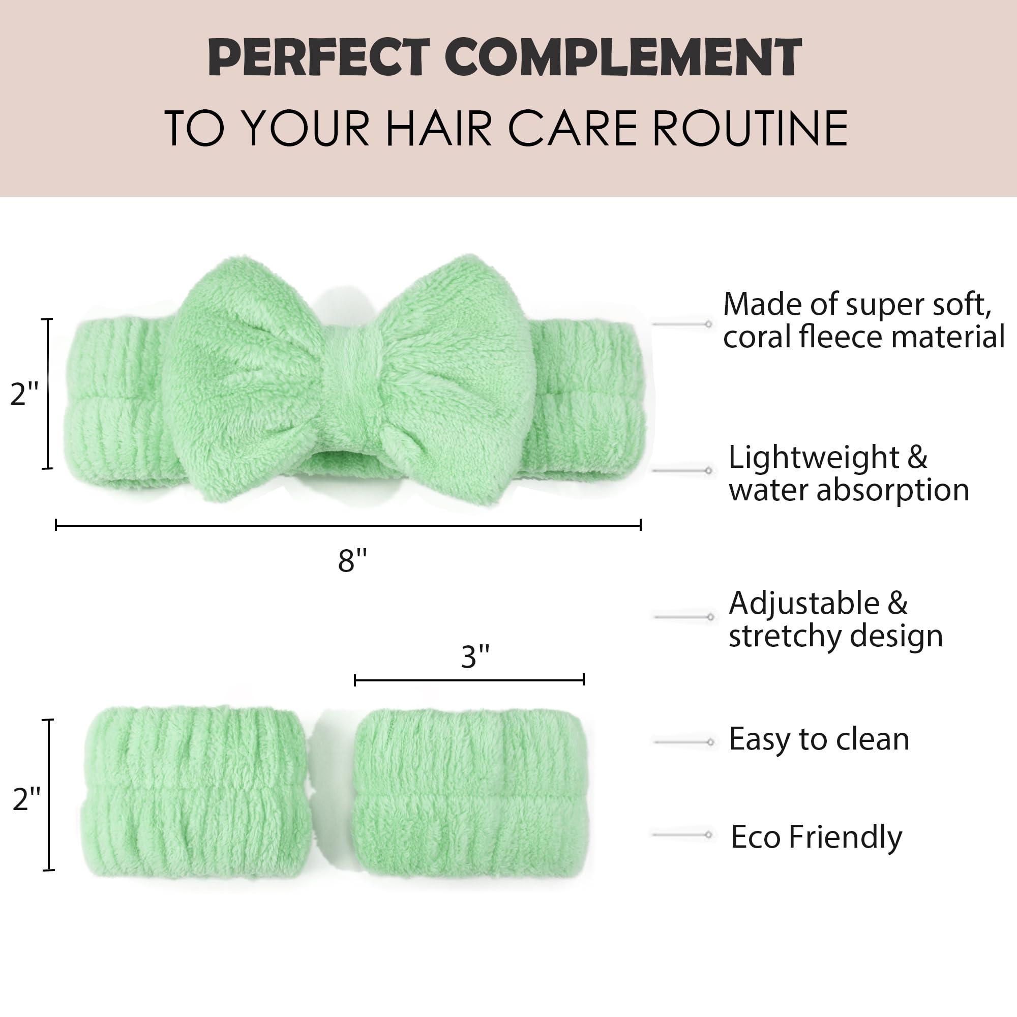 Ayesha Ayesha Green Spa Headband and Wristband Set for Skincare Makeup Headband Wrist Cuffs for Washing Face Bubble Skincare Hairband for Women Girls