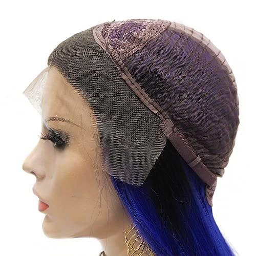 PAYNAN Blue Lace Wig Synthetic Lace Front Wigs Straight Hair Black Root Heat Resistant Fiber Wig