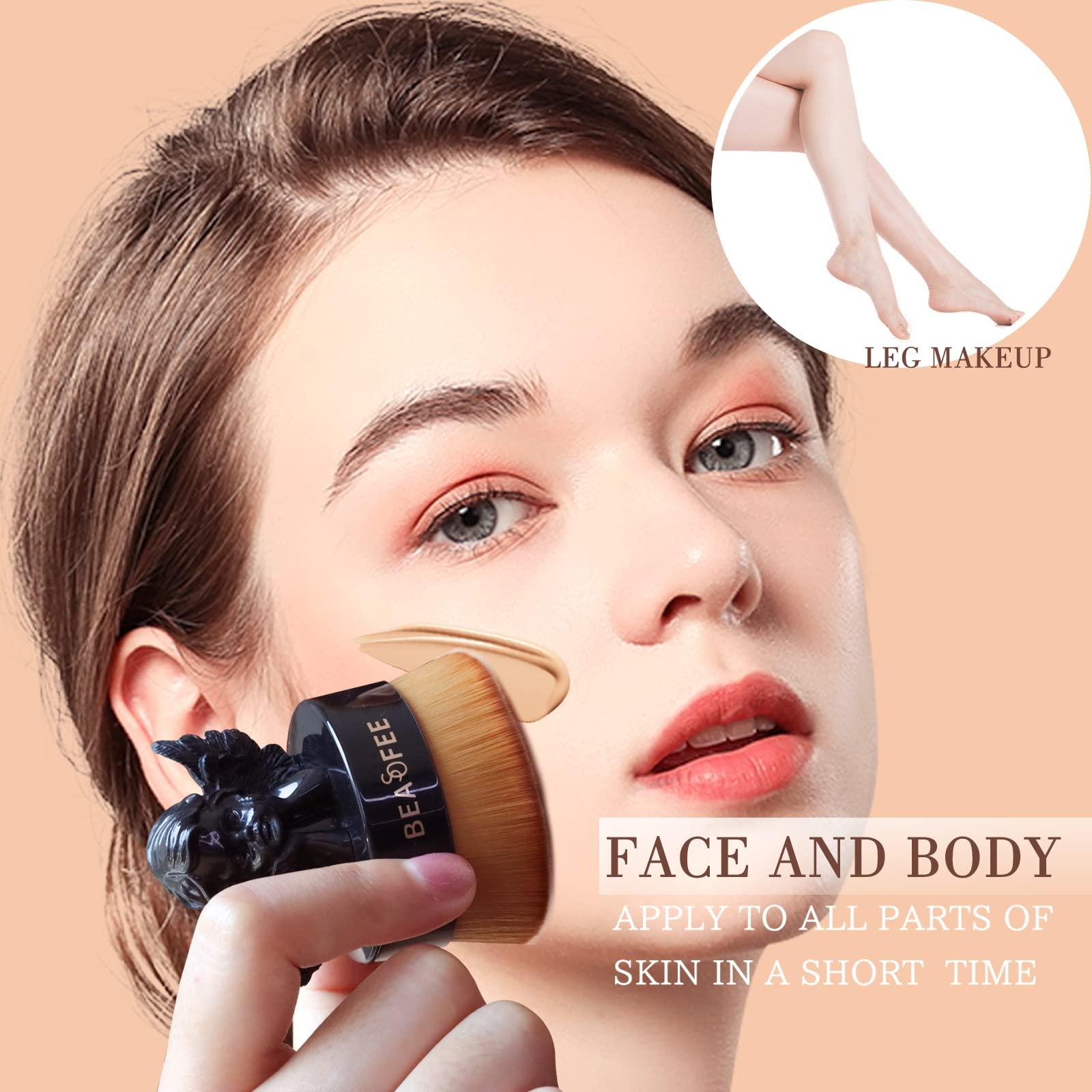 BEASOFEE Foundation Makeup Brush Flat Top Kabuki Foundation Face Makeup Brushes,Professional Body Foundation Brush for Blending Liquid,Cream or Mineral Powder Large Body Makeup Face Brush 02Black