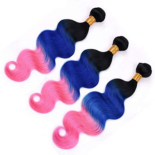 Tony beauty hair Tony Beauty Hair Black Blue and Pink Ombre Malaysian Human Hair Weaves Body Wave Wavy Bundles Deals 3Pcs Lot 1B/Blue/Pink Ombre Virgin Hair Wefts Extensions Dark Root (16 16 16)