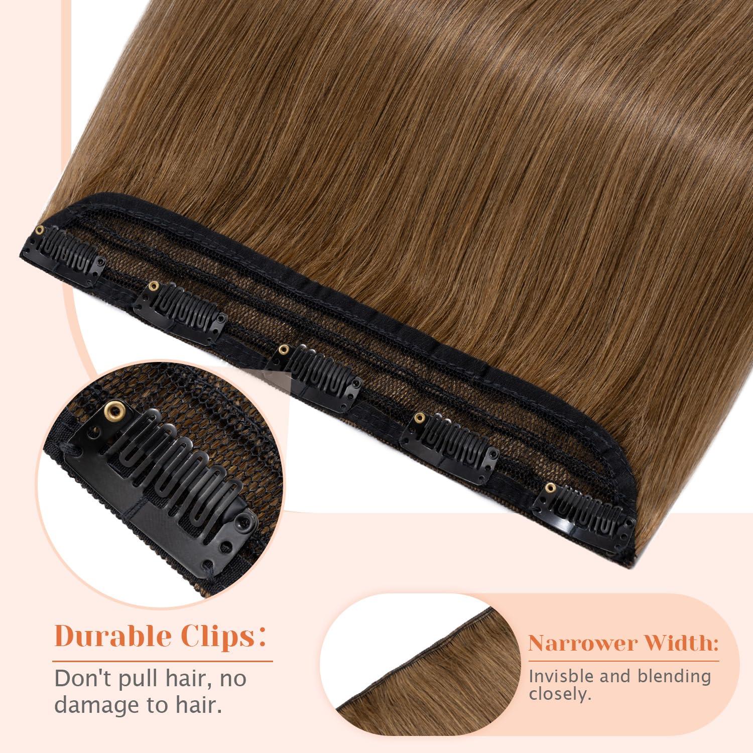 TESSHAIR TESSHAIR 5 Clip One Piece Clip in Hair Extensions Real Human Hair 18 Inch Human Hair Clip in Extensions Light Brown 3/4 Full Head Hair Extensions Clip ins Long Straight 50g