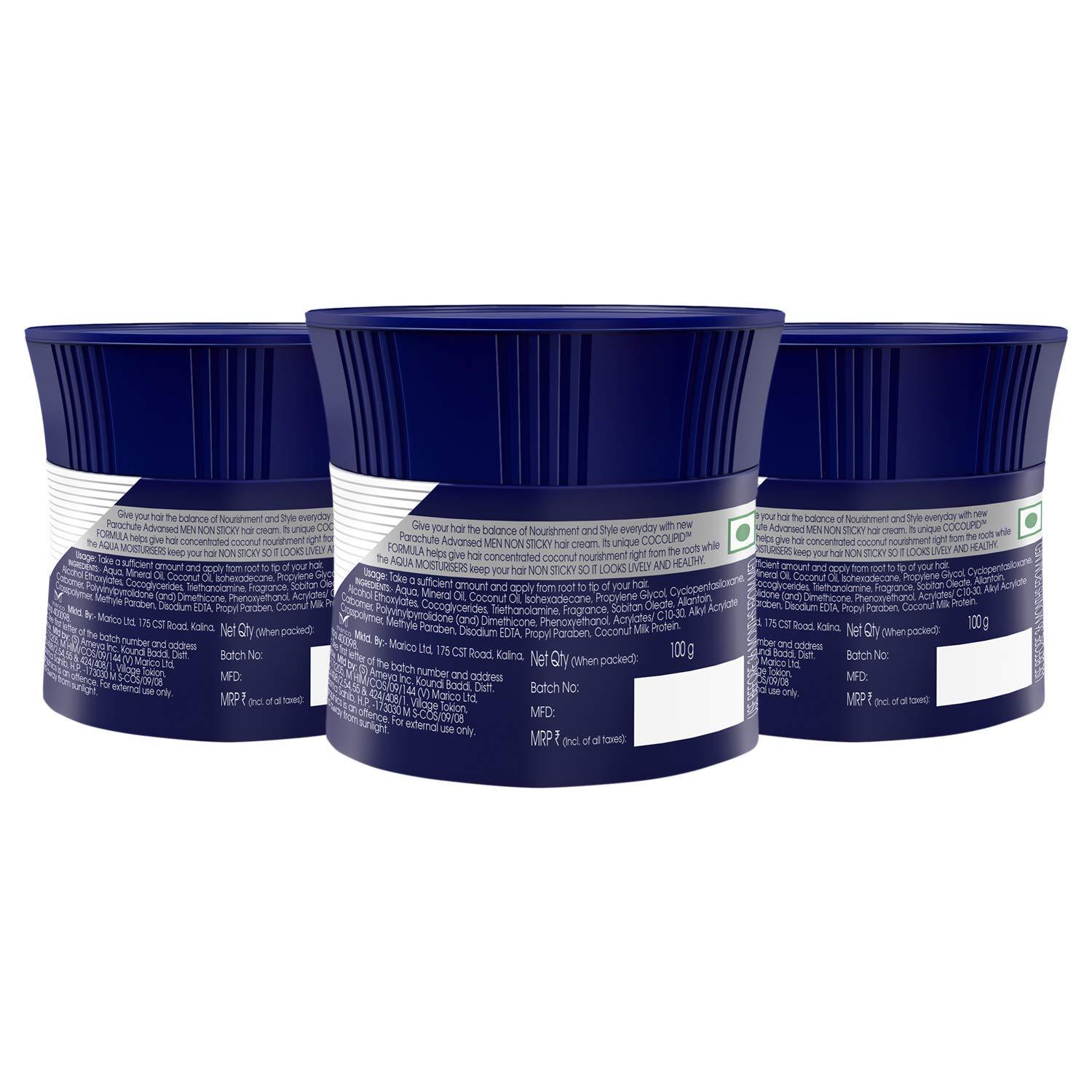 Generic Generic Para.chute Hair Cream for Men, 100ml (Pack of 3)|Hair Cream After Shower |Non Sticky Oil Replacement Hair Cream |Goodness of Coconut, White