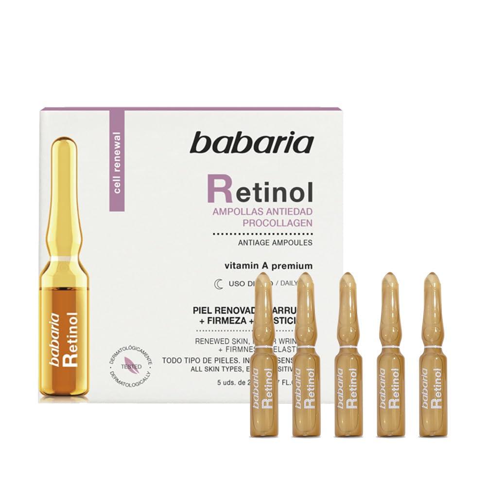 Babaria Babaria - Retinol Ampollas Antiedad Procollagen, Piel Renovada, Firme y Elstica, con Vitamin A Premium, Apto para Todo Tipo de Pieles, Incluso Sensibles - 5 Uds de 2 ml