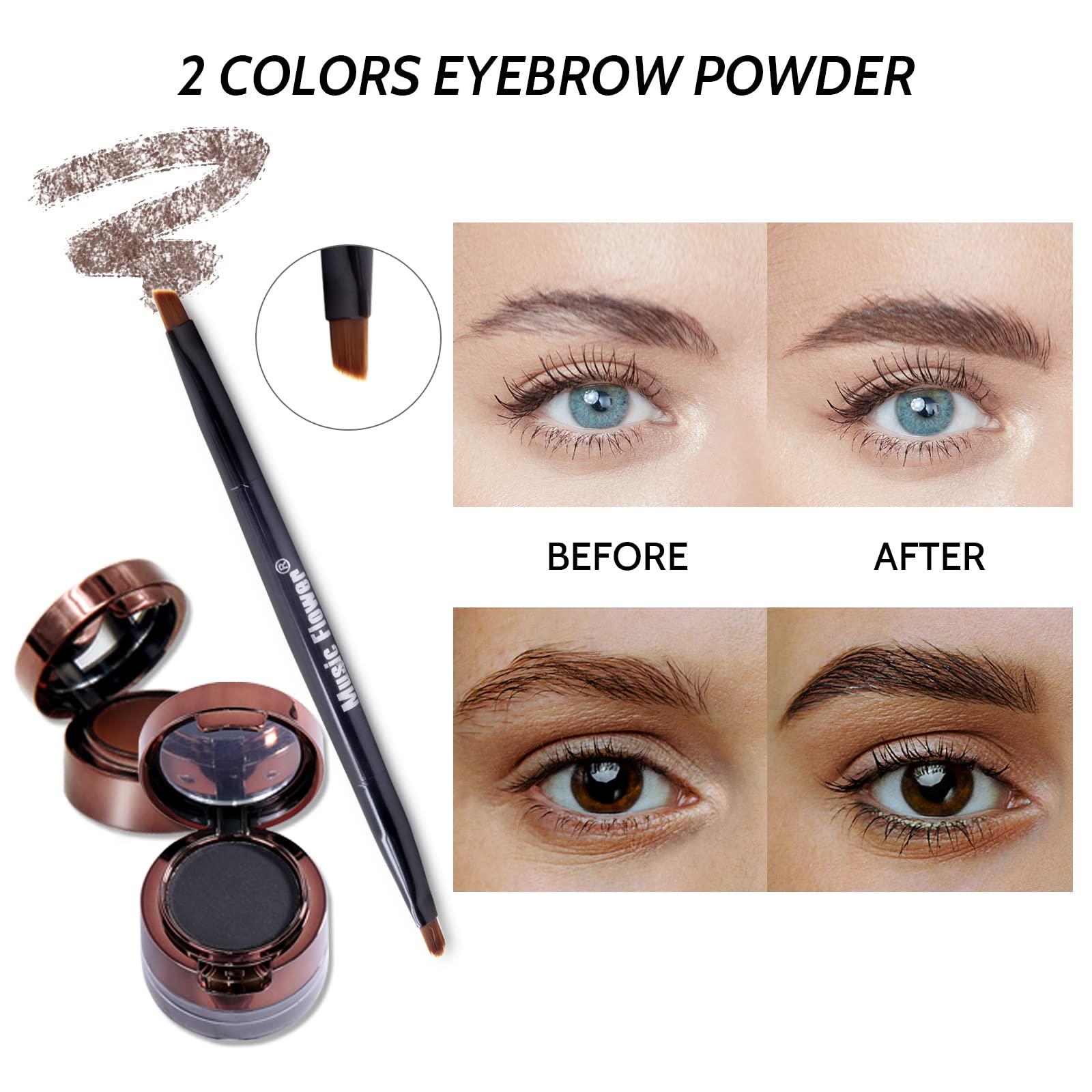 Music Flower Music Flower Gel Eyeliner Eyebrow Powder, Black and Brown Waterproof Smudgeproof Long Lasting Makeup Eyeliner Gel with Brush Mirror, 0.49 Ounce, Pack of 2