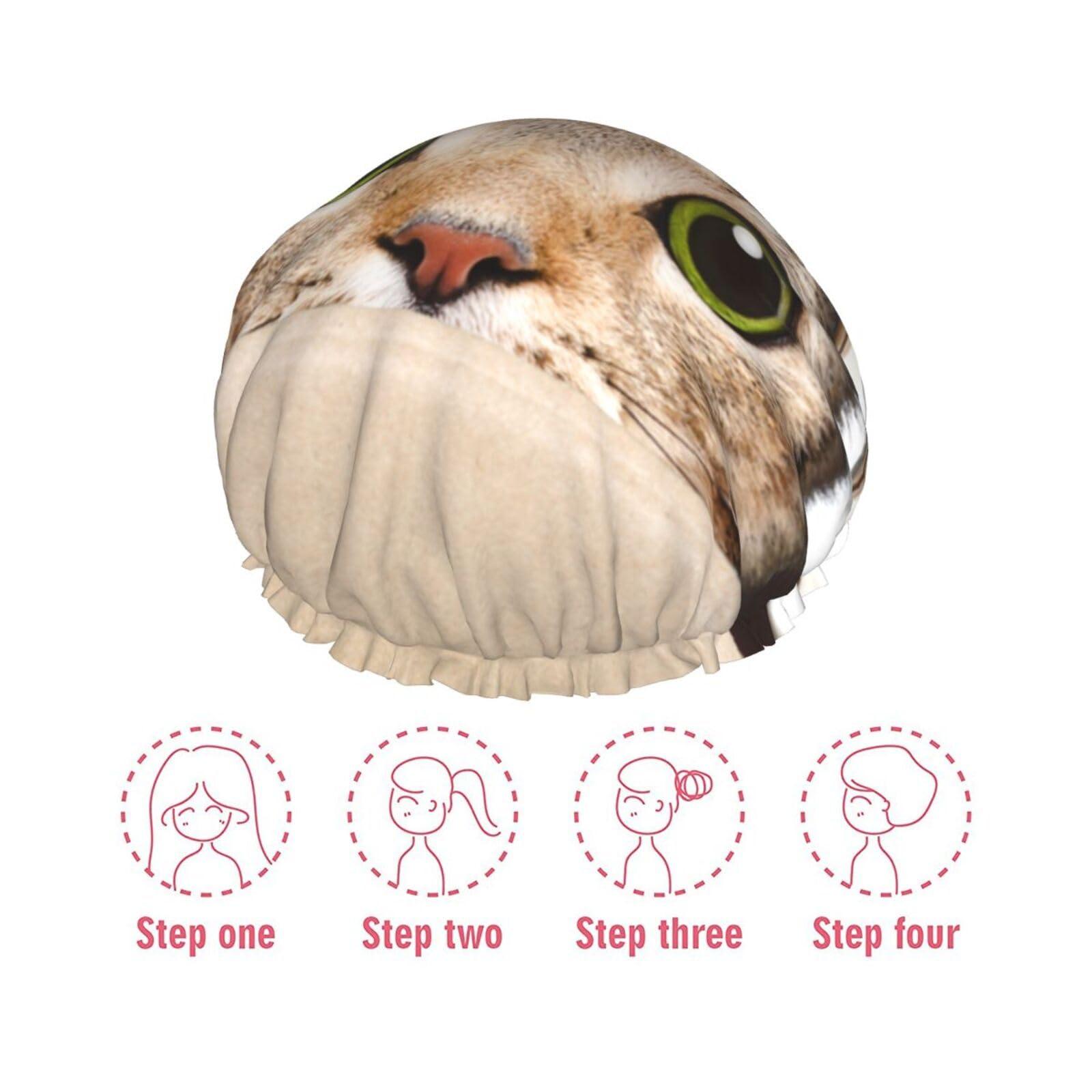 PAILON Funny Cat Large Shower Cap For Women Men Reusable Shower Caps Waterproof Shower Cap For Braids & Long Hair shower bonnet with PEVA lined&Elastic Band Fashion showercap