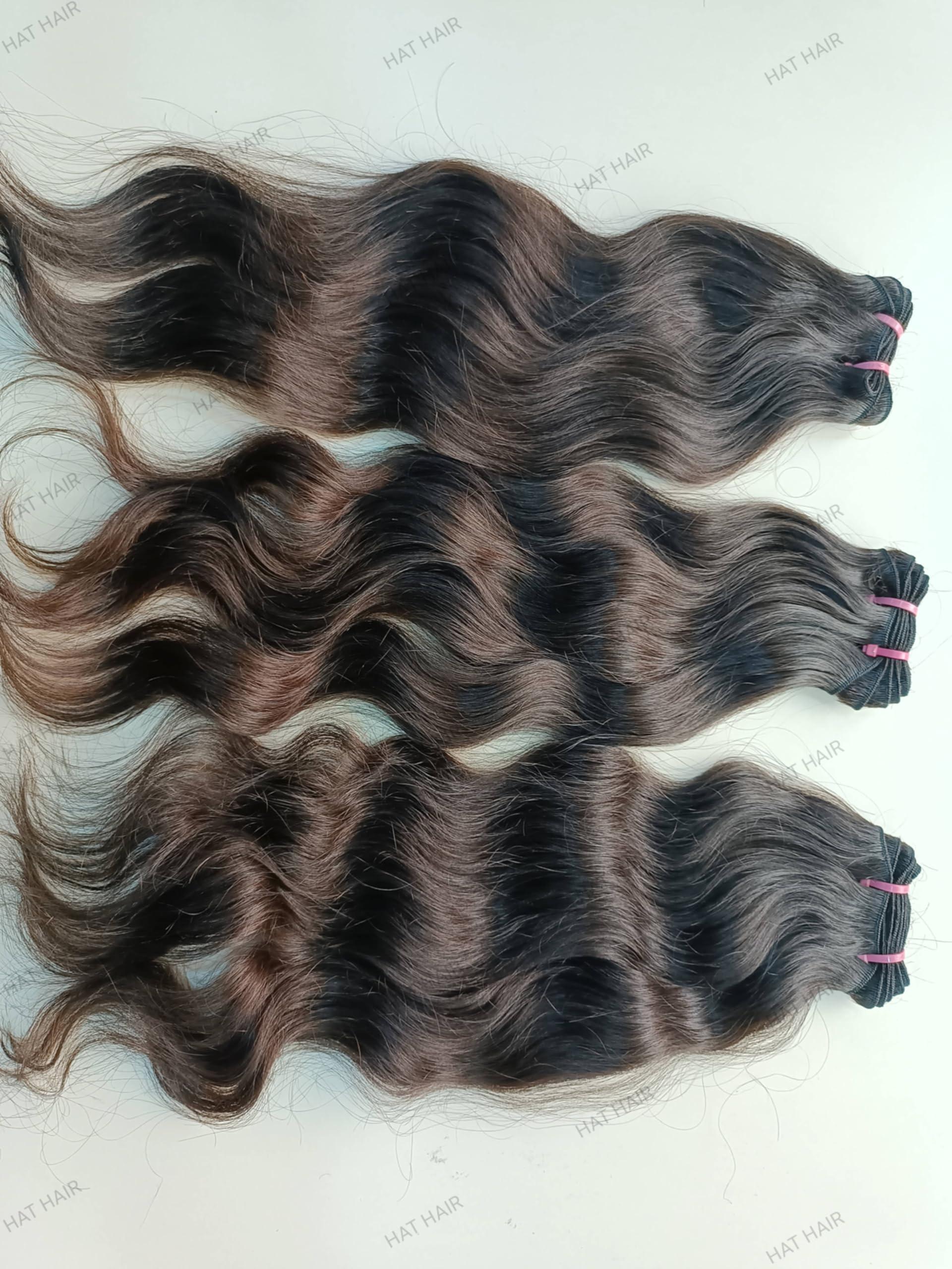 Generic 3 Bundles Indian Wavy Human Hair Extensions 300 grams - 330 grams Unprocessed Raw Hair Weft Human Hair Extensions Natural Black Color (22/24/26 Inches)