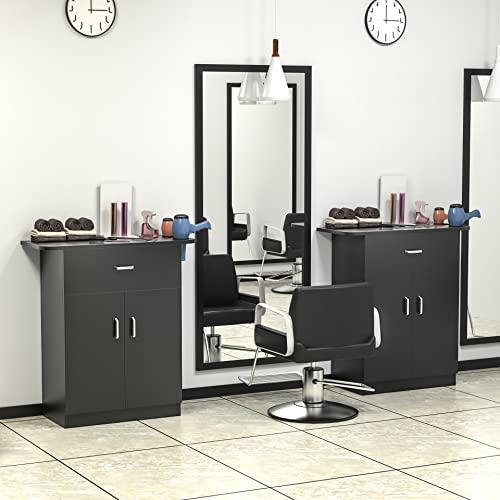 Paddie Paddie Barber Cabinet Storage Station, Free Standing Beauty Hair Stations for Salon Barber Utility Unit with Holders Styling Salon Spa Equipment with Drawer and Cabinet