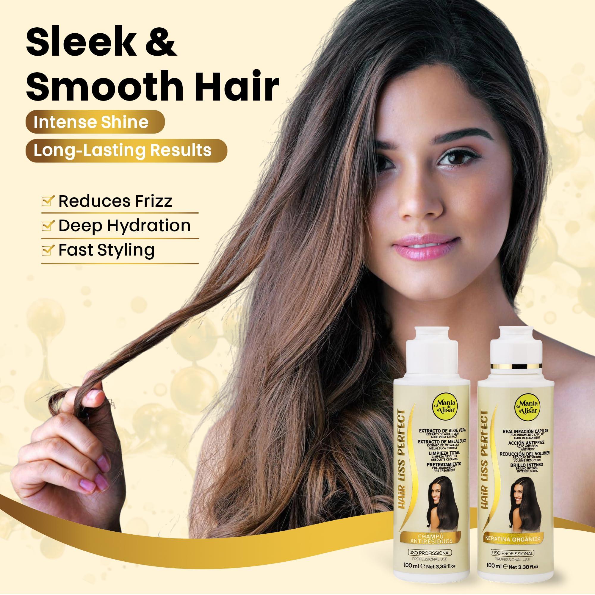 Mania de Alisar Brazilian Straightening Kit Organic Keratin Straightening Progressive Brazilian Straightening Kit Includes Shampoo and Keratin (kit 100 ml / 3,38 fl.oz)